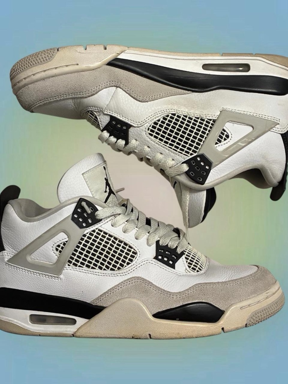 Air Jordan 4 Retro in White/Neutral Tones - Men's Sneakers Military Black